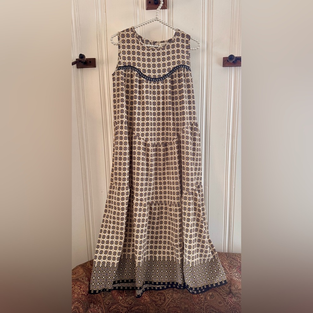 Max Studio Cream, Black and Mustard Tiered A-Line Midi Dress